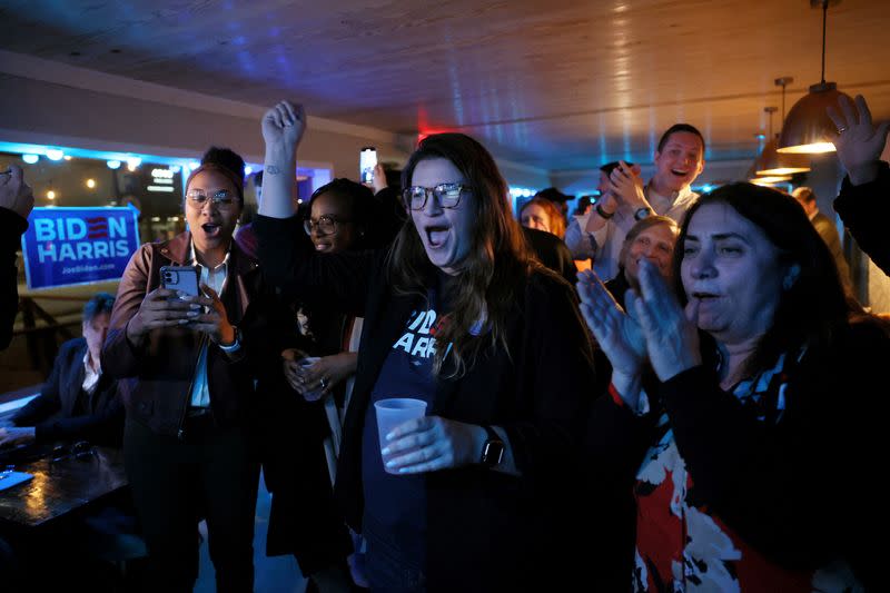 Supporters celebrate U.S. President Joe Biden's victory in the Democratic presidential primary election in South Carolina, U.S.