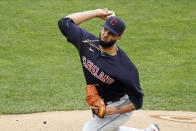 Cleveland Indians pitcher J.C. Mejia throws against the Minnesota Twins in the first inning of a baseball game, Thursday, June 24, 2021, in Minneapolis (AP Photo/Jim Mone)