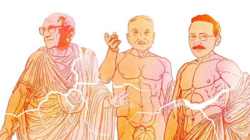 An illustration of Milton Friedman, Ludwig von Mises, and Friedrich Hayek