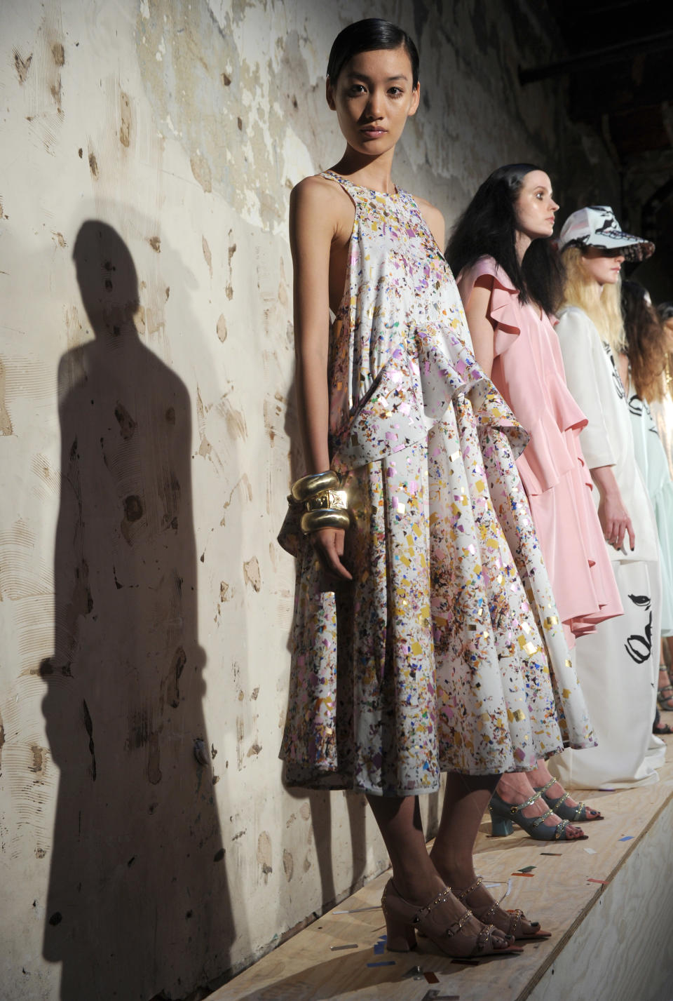 Models pose at the Cynthia Rowley Spring 2013 presentation, Thursday, Sept. 13, 2012, during Fashion Week in New York. (Photo by Diane Bondareff/Invision/AP Images)