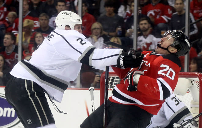  Matt Greene #2 Of The Los Angeles Kings Hits Getty Images