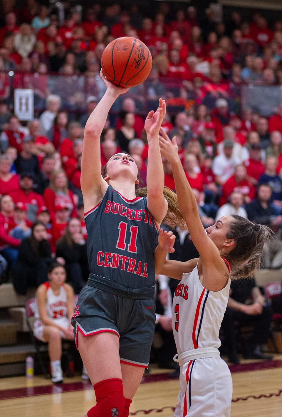 Buckeye Central's Kennedy Deppen drives to the basket.