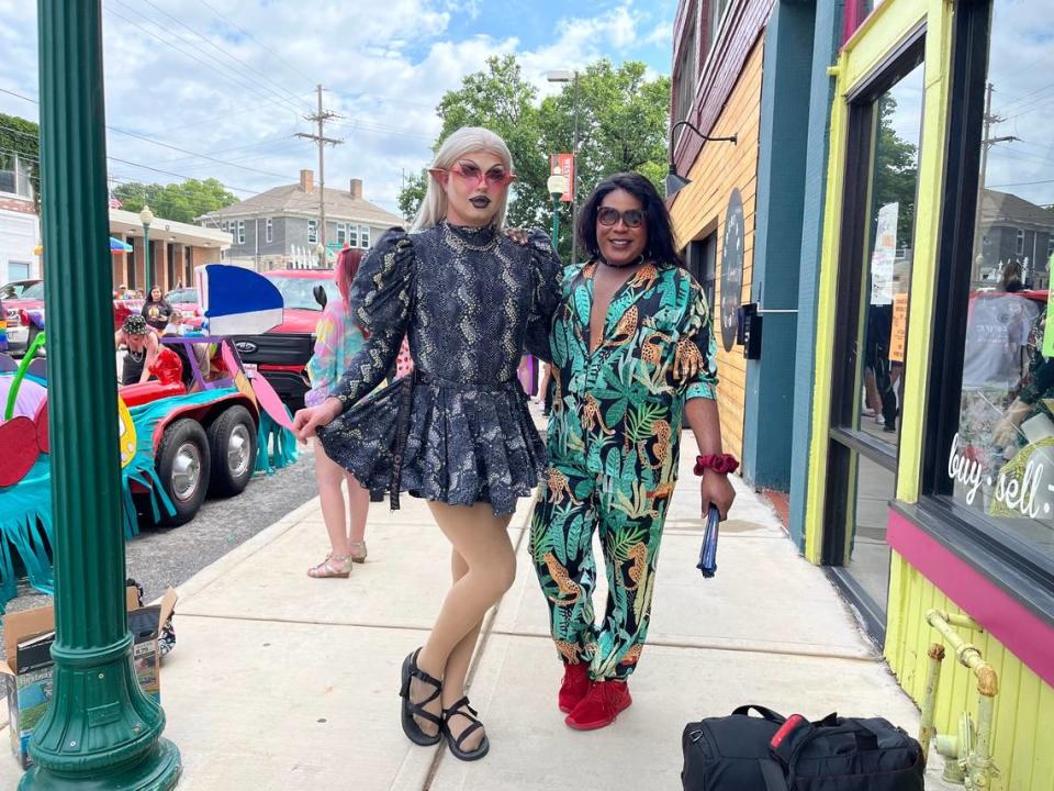 Zanny Ex Uchawi (left) and Ki’Yanna Uchawi (right) stand next to their parade float Saturday morning.