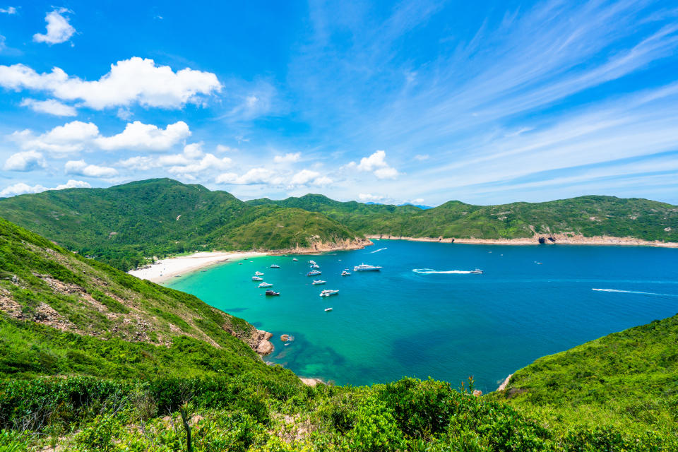 An aerial view of the shore of Long Ke, Sai Kung.