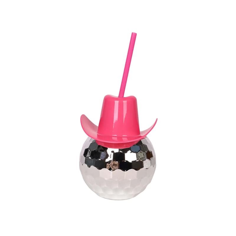 Disco Ball Cups Cowgirl Hat Cups with Straw