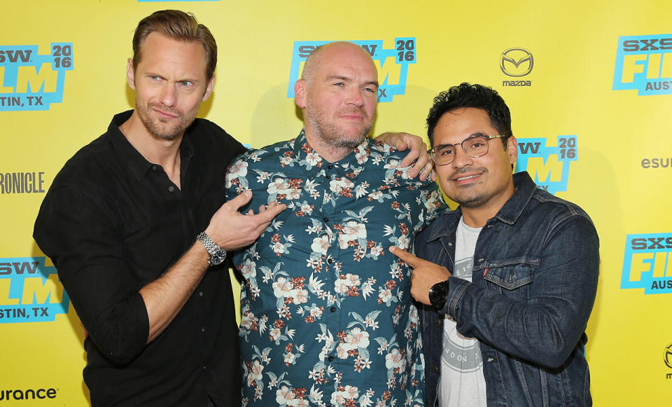 Alexander Skarsgård. John Michael McDonagh, and Michael Peña at SXSW - Credit: Getty