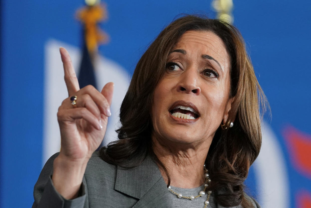 U.S. Vice President Kamala Harris speaks at a campaign event in Greensboro, North Carolina, U.S., July 11, 2024.  REUTERS/Kevin Lamarque