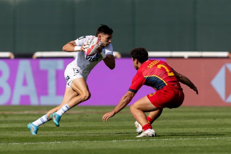 Marcos Moneta, durante el triunfo de los Pumas 7s ante España, en el Seven de Dubai