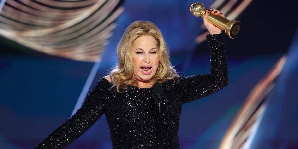 beverly hills, california january 10 80th annual golden globe awards pictured jennifer coolidge accepts the best actress in a limited or anthology series or television film award for the white lotus onstage at the 80th annual golden globe awards held at the beverly hilton hotel on january 10, 2023 in beverly hills, california photo by rich polknbc via getty images