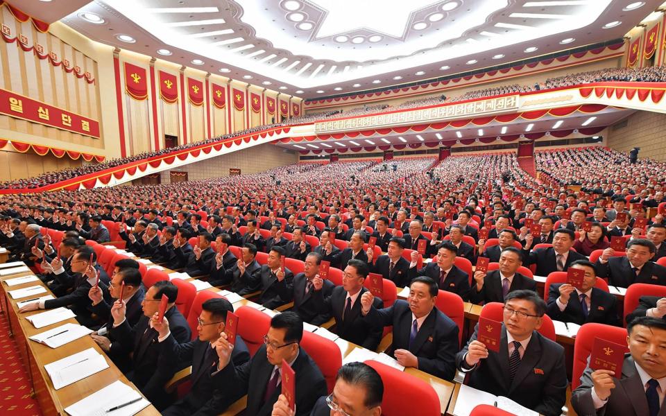 Delegates attend the 8th Congress of North Korea's ruling Workers' Party - KCNA/AP