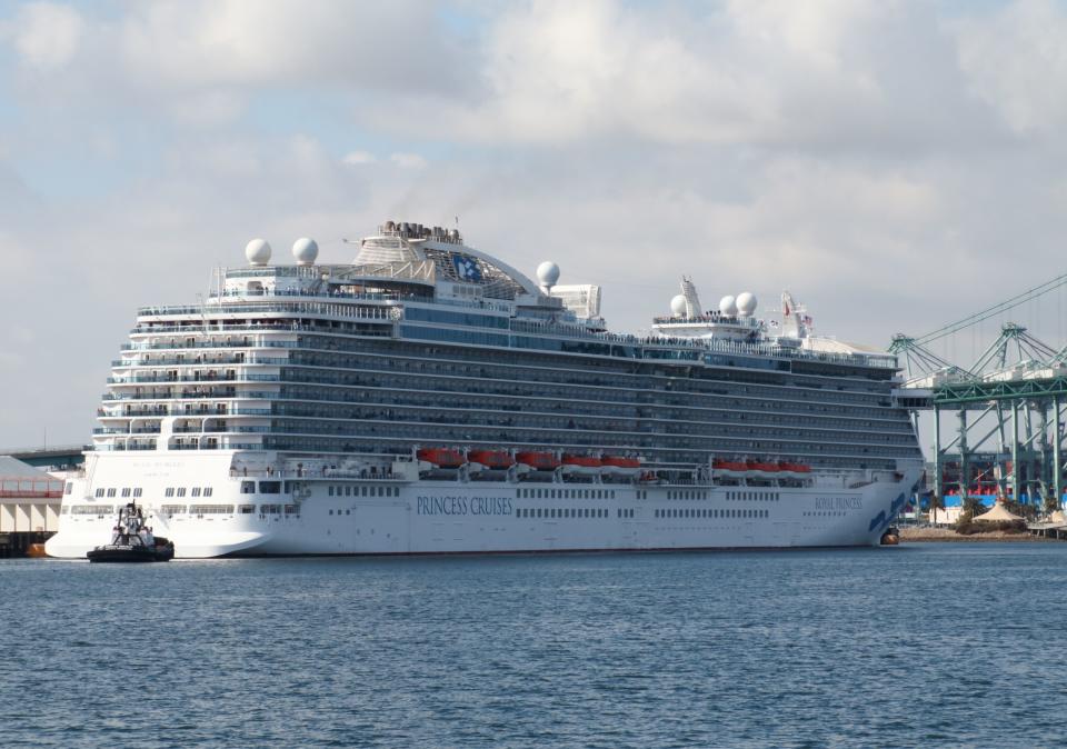 The Royal Princess ship, of the Princess Cruise line, is seen in the Port of Los Angeles World Cruise Center in San Pedro, California on April 20, 2019. (Photo by Daniel SLIM / AFP)        (Photo credit should read DANIEL SLIM/AFP via Getty Images)