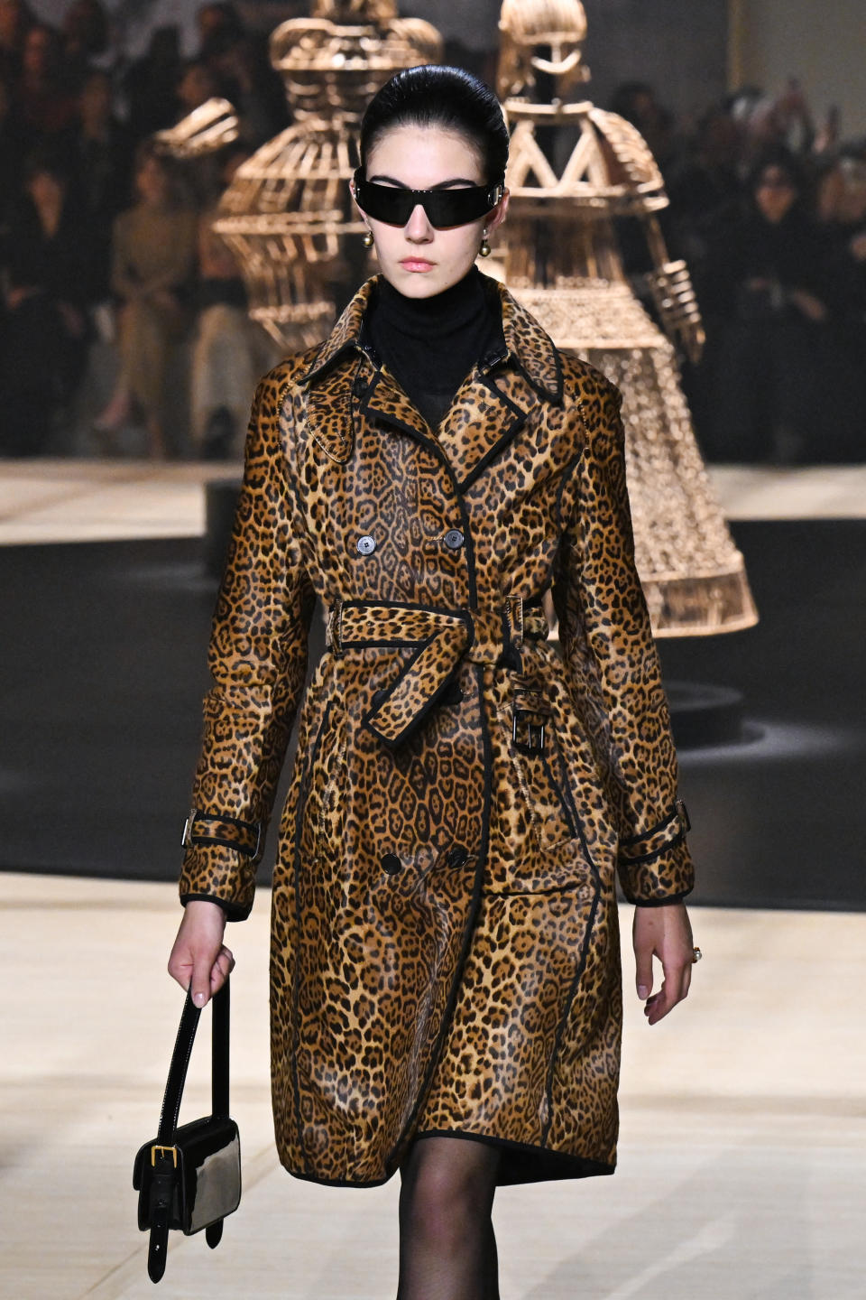 Animal print coats were all over the autumn/winter 2024 runways, including this eye-catching trench at Christian Dior. (Getty Images) 