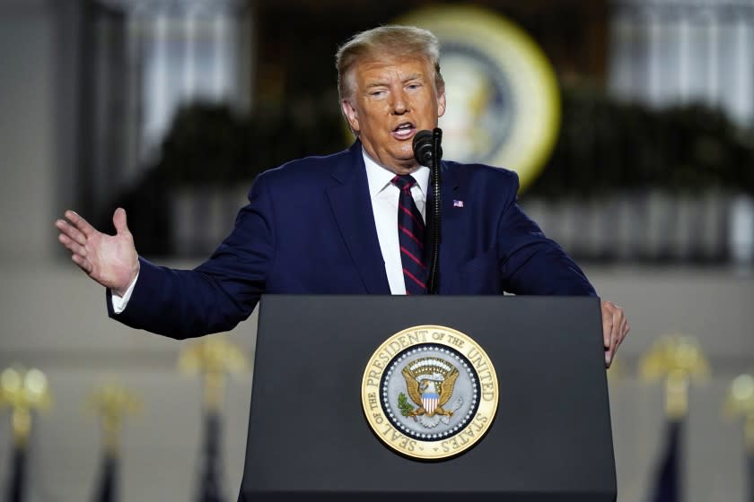 President Donald Trump speaks from the South Lawn of the White House