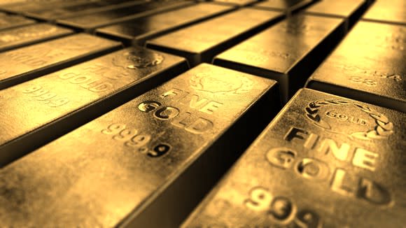 Rows of gold bars.