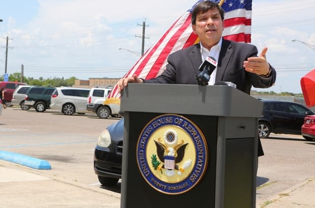Vicente Gonzalez, seen here at an August 2020 press conference, serves a Texas-Mexico border community in the House of Representatives, and says the U.S. should lift its ban on the export of COVID-19 vaccines. 
