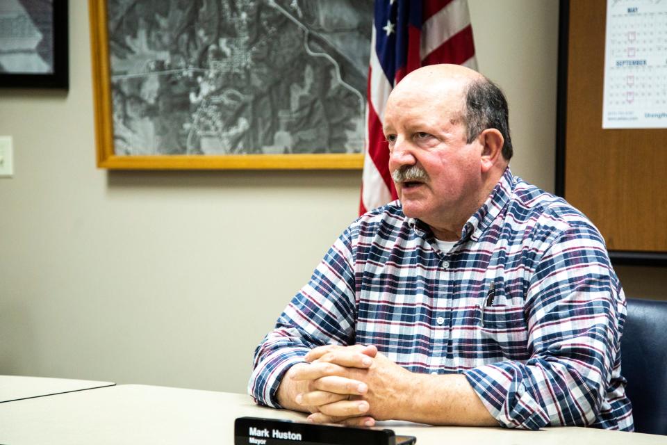 Mark Huston, mayor of Columbus Junction, speaks during an interview, Monday, April 20, 2020, at City Hall in Columbus Junction, Iowa.