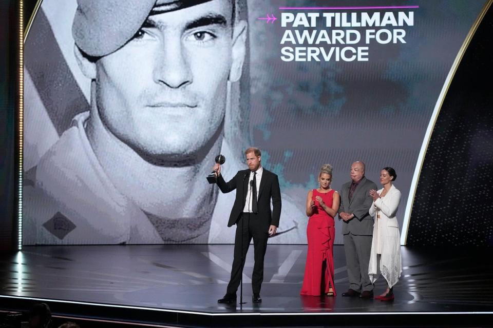 Prince Harry receives the Pat Tillman Award For Service at the Espy Awards. (AP)