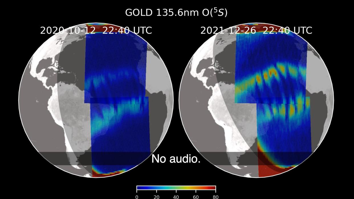  A visualization of plasma bubbles in Earth's ionosphere. 