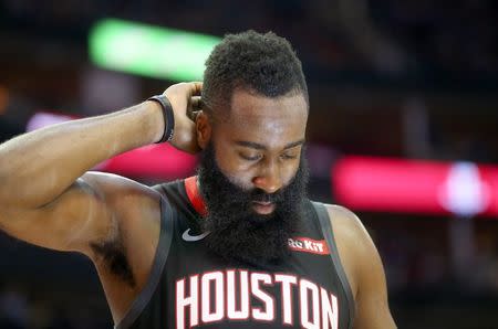 FILE PHOTO: Oct 24, 2018; Houston, TX, USA; Houston Rockets guard James Harden (13) leaves the court and walks toward the locker room with time left in the fourth quarter at Toyota Center. Mandatory Credit: Thomas B. Shea-USA TODAY Sports