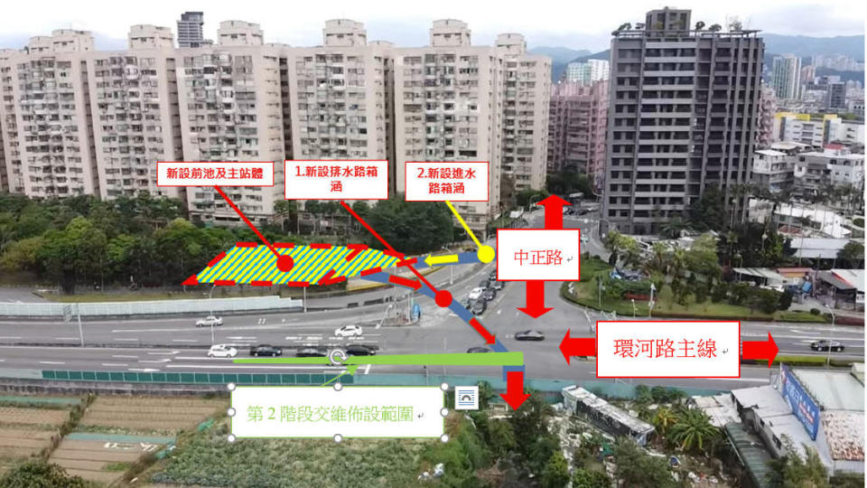 工程影響交通範圍為新店區環河路與中正路交叉口。   圖：新北市水利局提供