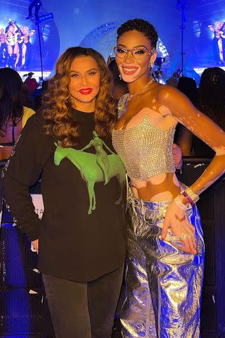 <p>Winnie Harlow/ Instagram</p> Harlow poses with Beyoncé's mother Tina-Knowles-Lawson, who also attended the Las Vegas show.