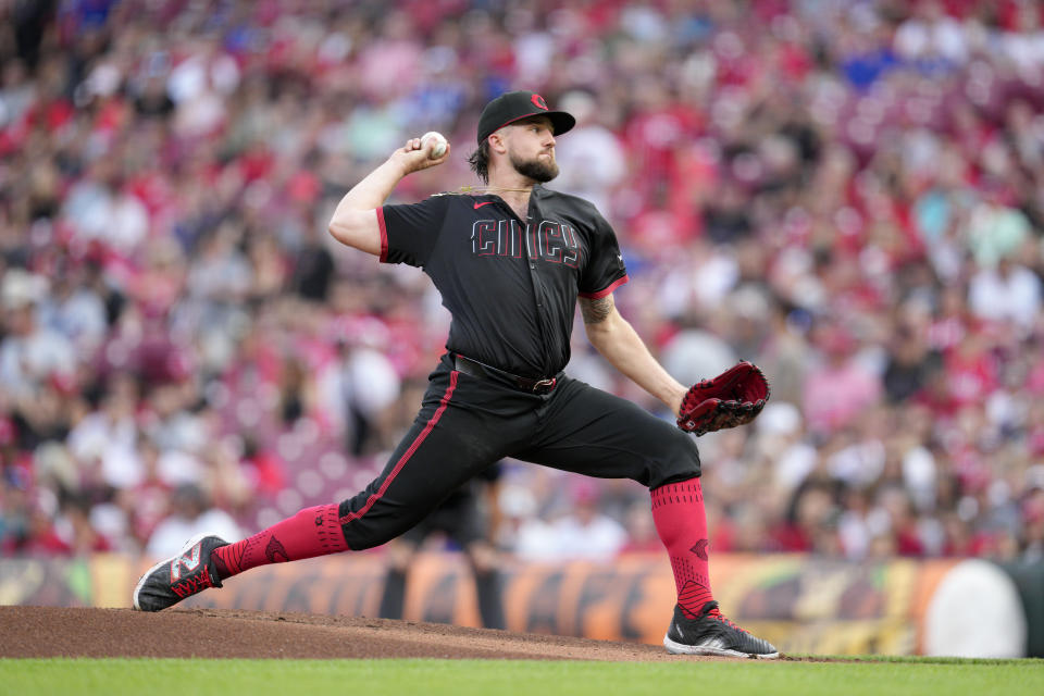 Cincinnati Reds pitcher Graham Ashcraft throws during the first inning of the team's baseball game against the Los Angeles Dodgers on Friday, May 24, 2024, in Cincinnati. (AP Photo/Jeff Dean)