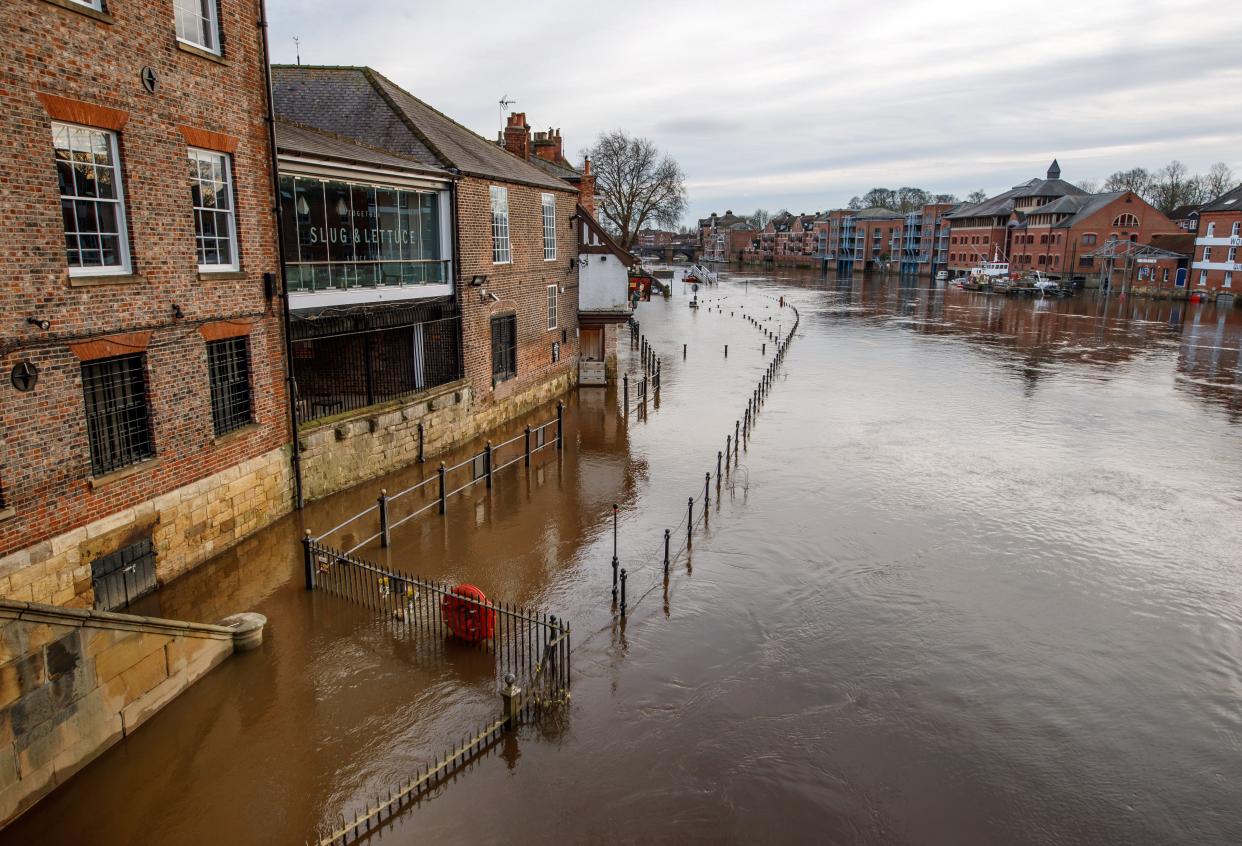 <p>Flooding in York on Monday after the River Ouse burst its banks</p> (PA)