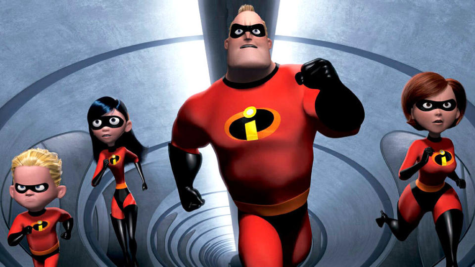 The Parr family run down a corridor in The Incredibles.