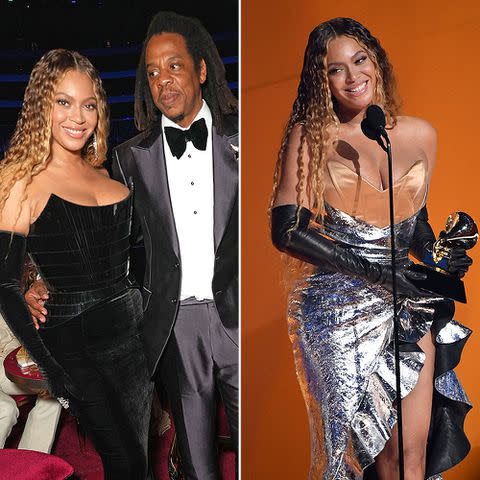 <p>Kevin Mazur/Getty</p> Beyoncé and Jay-Z at the Grammy Awards in 2023.