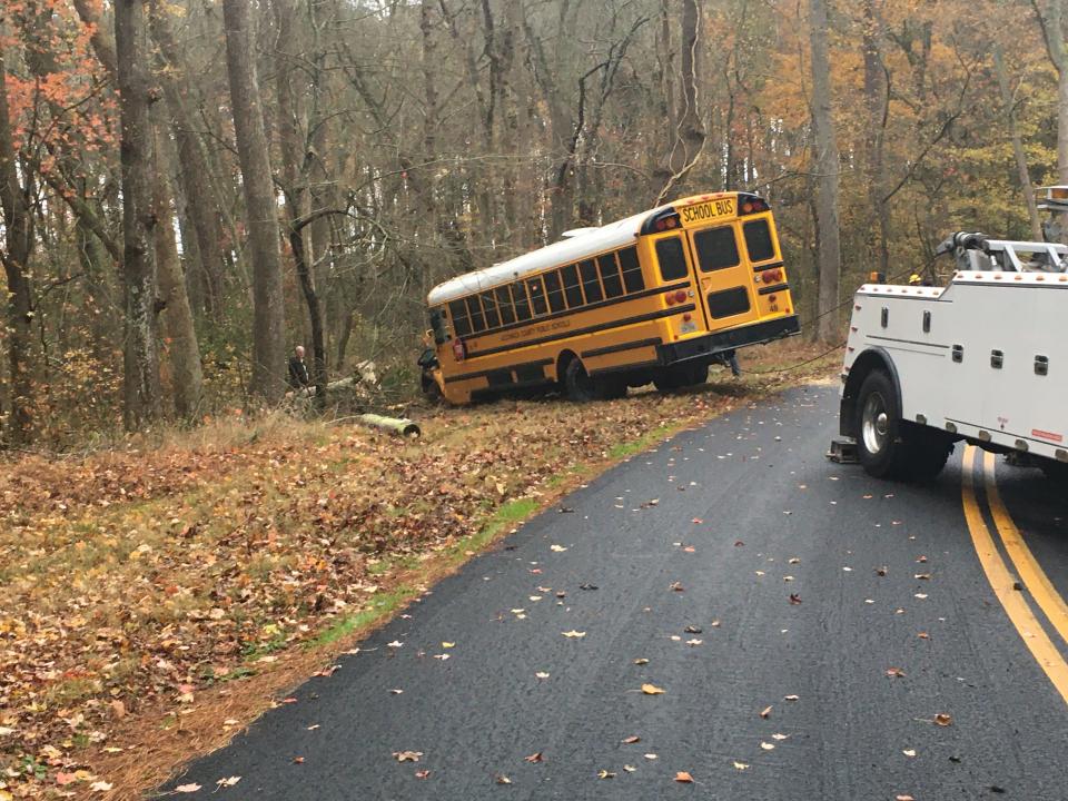 The Virginia State Police provided this photo of the school bus that crashed on Wednesday morning on Pungoteague Road.