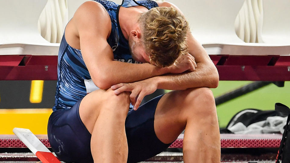 Kevin Mayer, pictured here after his heartbreaking withdrawal.