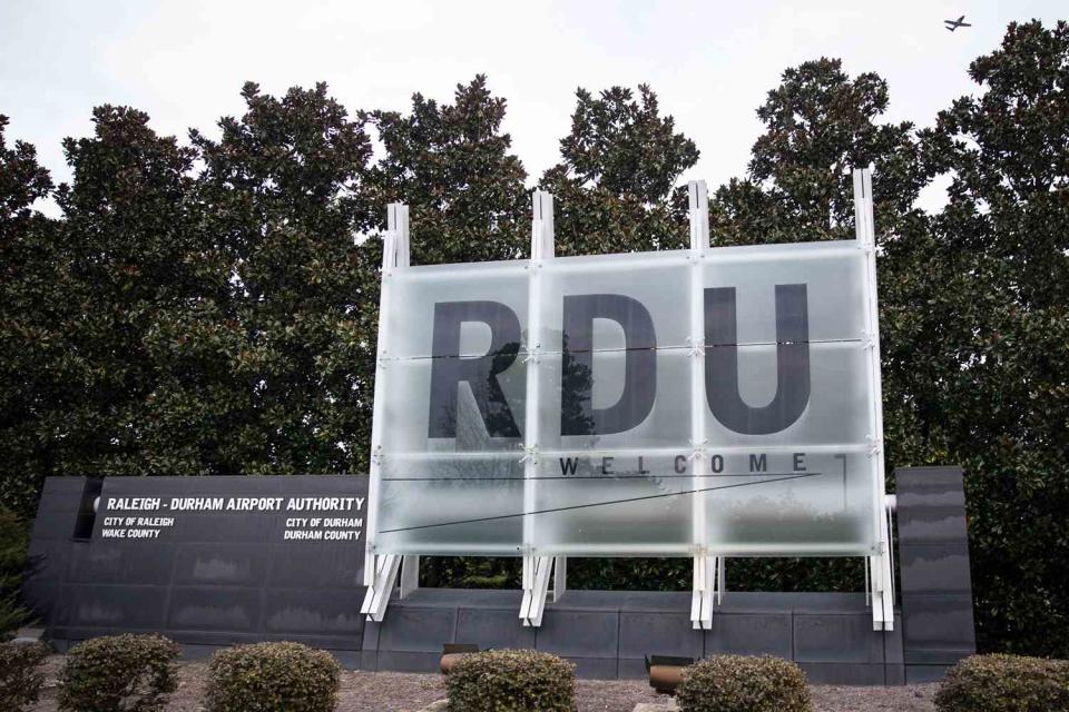 <p>Al Drago/Bloomberg via Getty</p> Raleigh-Durham International Airport (RDU) welcome signage in Morrisville, North Carolina, U.S