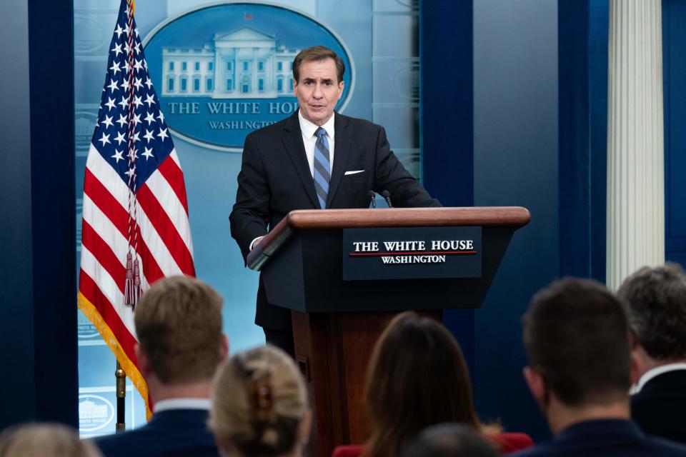 John Kirby, National Security Council Coordinator for Strategic Communications, speaks during the daily press briefing in the Brady Press Briefing Room of the White House in Washington, DC, 4 August 2022 (AFP via Getty Images)