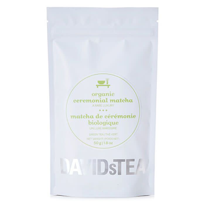 <p><a href="https://go.redirectingat.com?id=74968X1596630&url=https%3A%2F%2Fwww.davidstea.com%2Fca_en%2Ftea%2Fshop-all-teas%2Fvegan-teas%2Forganic-ceremonial-matcha%2F960212DT01VAR0041695.html&sref=https%3A%2F%2F" rel="nofollow noopener" target="_blank" data-ylk="slk:Shop Now;elm:context_link;itc:0;sec:content-canvas" class="link ">Shop Now</a></p><p>Organic Ceremonial Matcha</p><p>$39.00</p><p>davidstea.com</p>