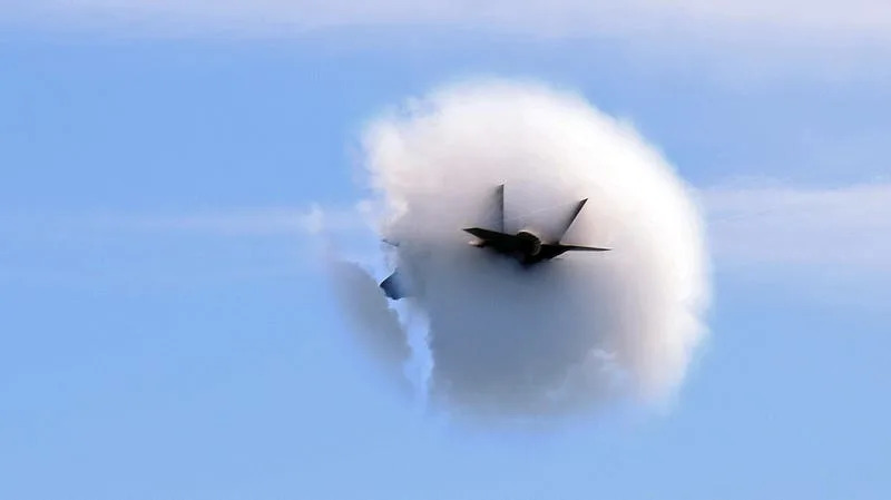 A U.S. Air Force ACC F-35A Lighting creates a "sonic boom" during the Pacific Airshow on October 01, 2021 in Huntington Beach