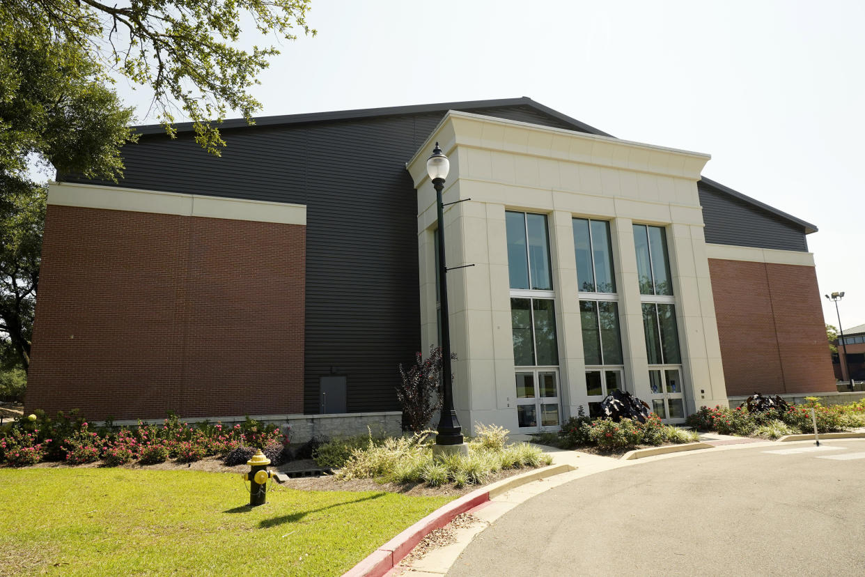 FILE - The Wellness Center at the University of Southern Mississippi in Hattiesburg, Miss., is pictured on Sept. 16, 2022. In a court filing on Dec. 5, the Mississippi Department of Human Services demanded that retired NFL quarterback Brett Favre and the University of Southern Mississippi repay millions of dollars of welfare money that went toward building the volleyball facility. (AP Photo/Rogelio V. Solis, File)