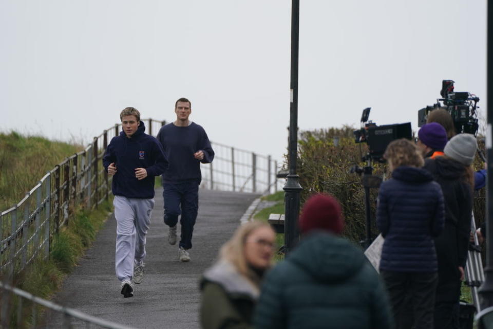 Actor Ed McVey, as Prince William, takes a jog on 