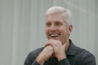 In this Tuesday, Sept. 24, 2019, photo Rick Osterloh, SVP of Google Hardware smiles while interviewed in Mountain View, Calif. (AP Photo/Jeff Chiu)