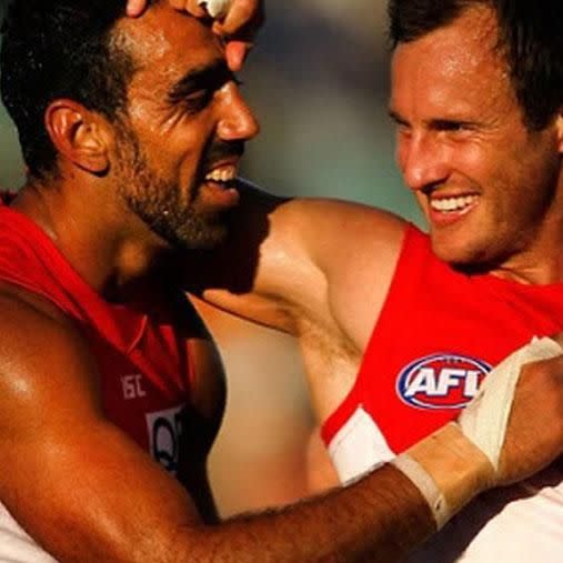 Jude with his Sydney Swans teammate Adam Goodes. Photo: Instagram