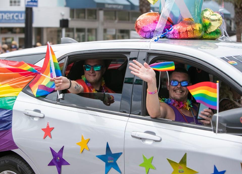 The Project PRIDE SRQ Car Parade on Saturday started on Main Street in downtown Sarasota and proceeded toward Tamiami Trail where it reached its final destination at The Reserve. The party continued with dancing, food and drinks throughout the afternoon.