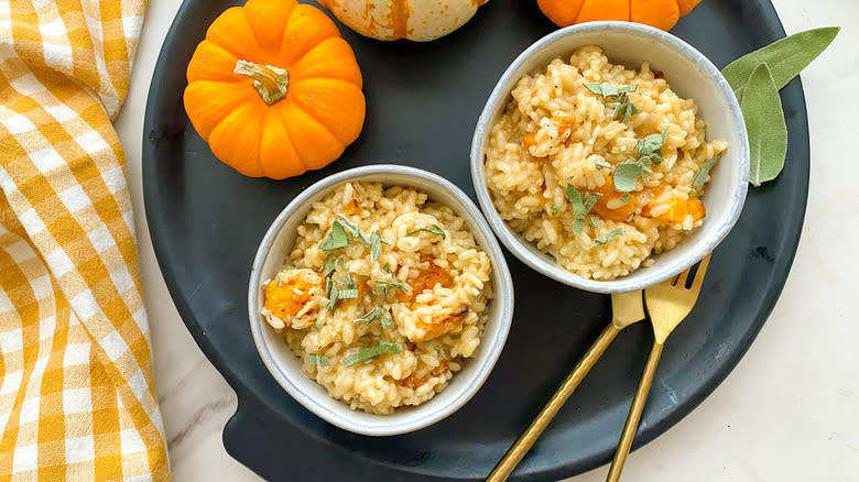 Bowls of butternut squash risotto