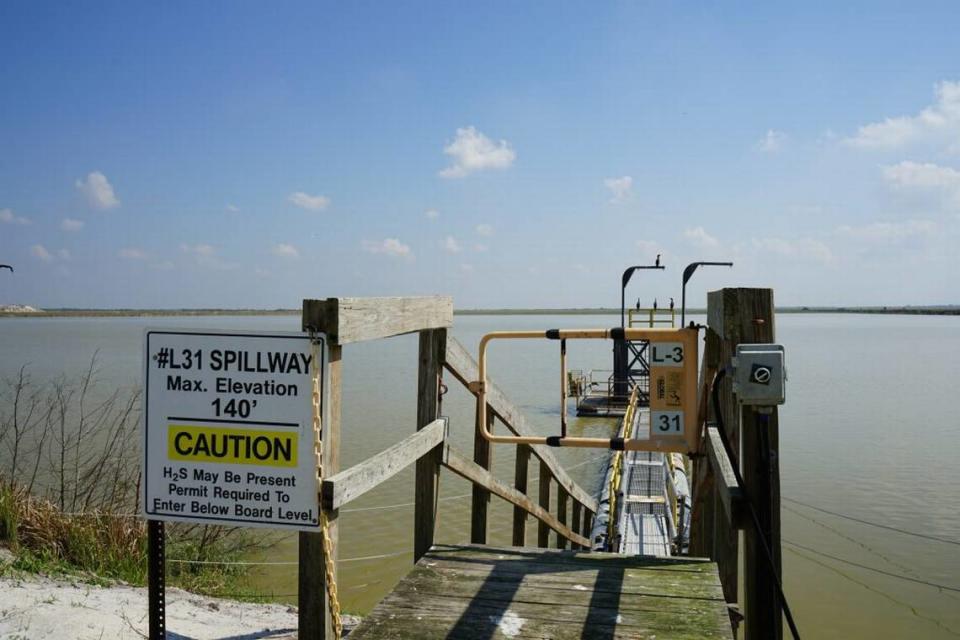 Phosphate sludge sits in a spillway on the property of The Mosaic Co. in Bone Valley where phosphate is separated from other minerals.