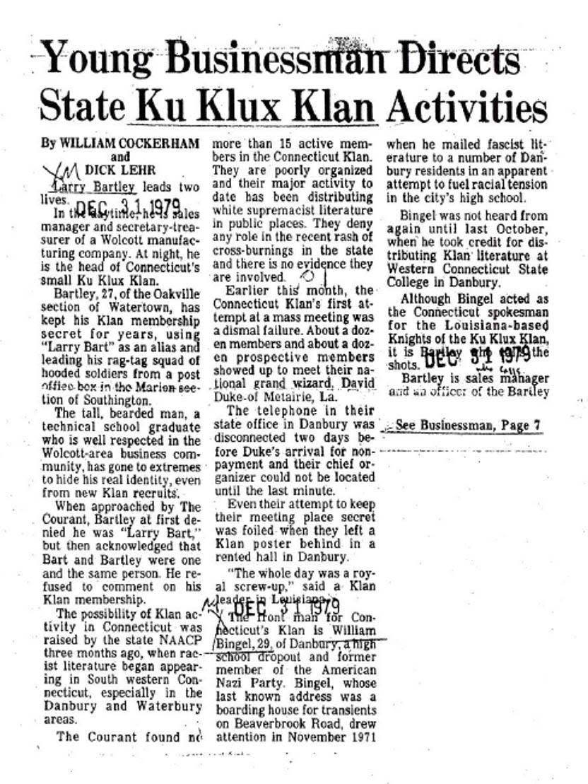 Once the true size of the Klan’s imprint in the state had been exposed, coverage dried up (Hartford Courant)