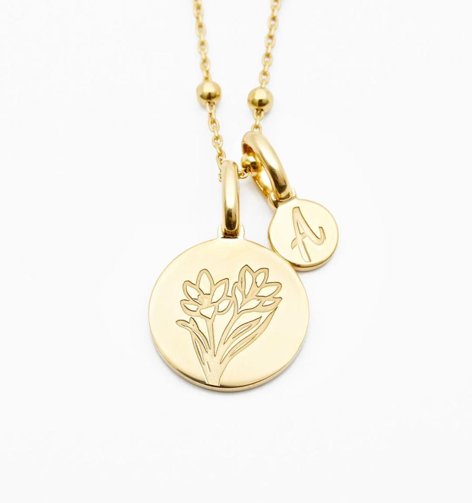9) Violet Initial Necklace — Dainty Flower Power