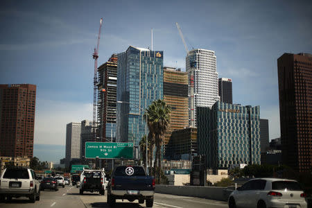 Construction cranes are seen in downtown Los Angeles, California, U.S., March 7, 2017. REUTERS/Lucy Nicholson