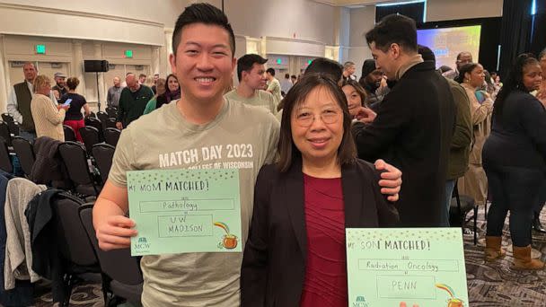 PHOTO: Hefei Liu, a student at Medical College of Wisconsin, and his mom Wenjing Cao, an international medical graduate and a resaerch scientist, both found out they matched residencies last week. (Courtesy of Medical College of Wisconsin)