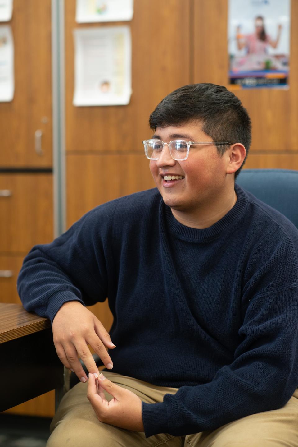 Incoming Seaman High School senior Rene Cabrera talks last week about his work with FCCLA.