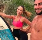 <p>At 30 weeks Krystal poses for a snap with her husband on the beach in Gerringong during the Easter break.</p>