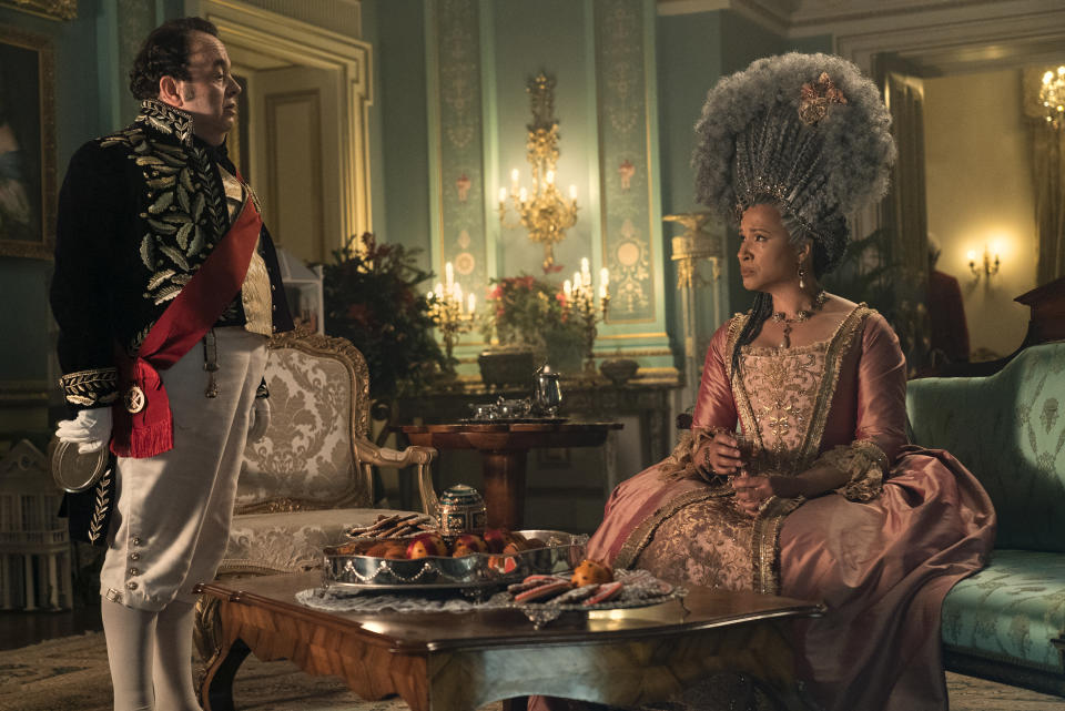 (L to R) Hugh Sachs as Brimsley, Golda Rosheuvel as Queen Charlotte in episode 103 of Queen Charlotte: A Bridgerton Story. (Liam Daniel/Netflix)