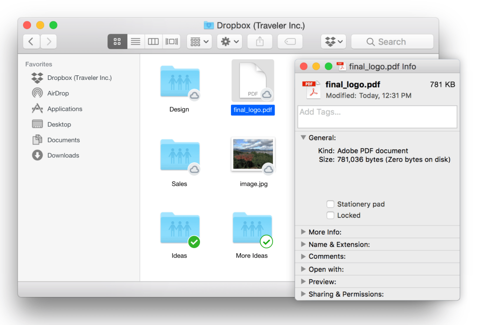 Dropbox interface